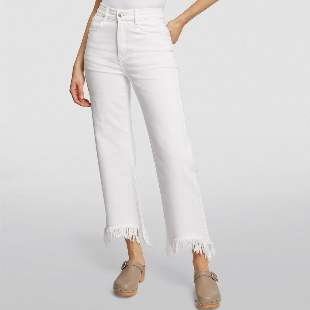 Maje white denim stretch fringe jeans